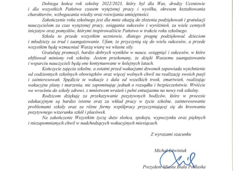 Powiększ obraz: List Prezydenta miasta